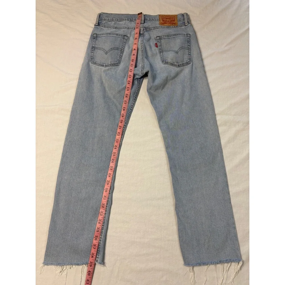 Levis 513 Slim Straight Light Wash Frayed Hem Jeans 30x34 Mens Blue